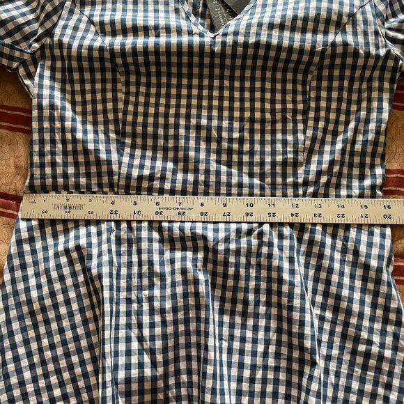 J. Crew Universal Standard Gingham Top Navy/White Tie Sleeve Size XS NWT - Picture 9 of 10